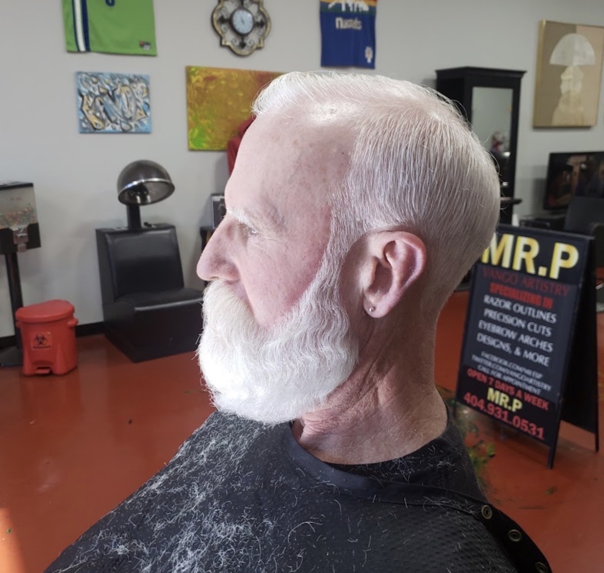Precision cut and shaped white beard by Mr. P