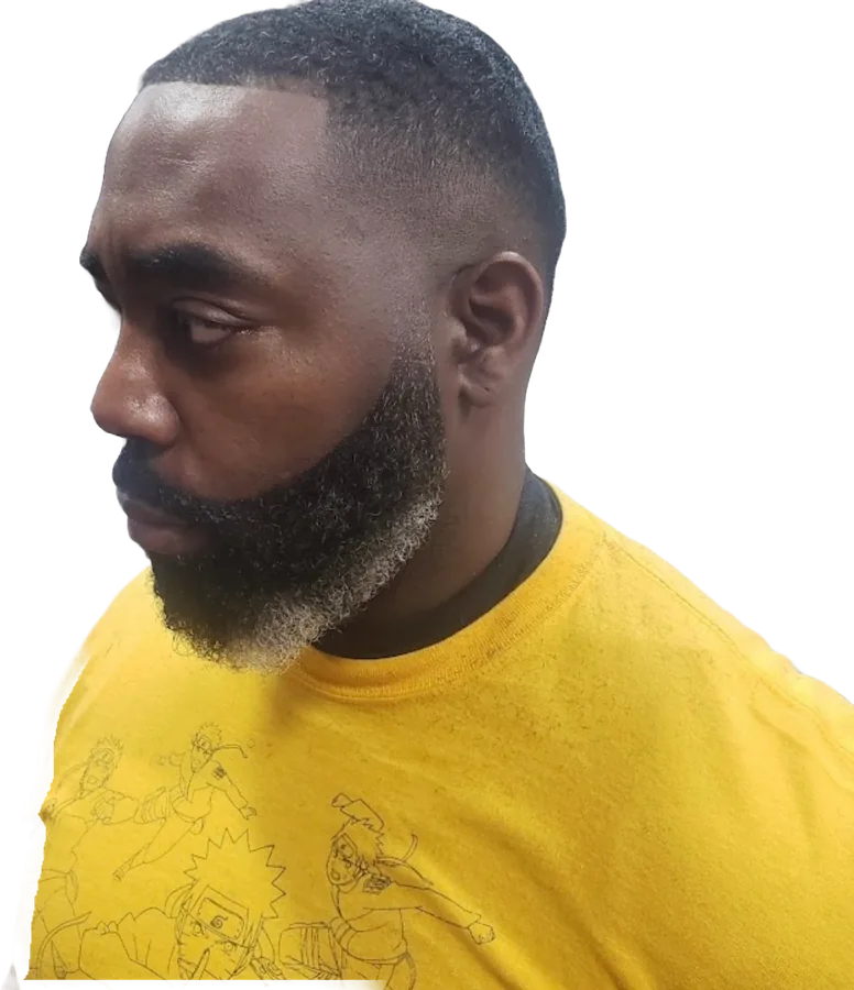 Skin fade with a shaped full beard by Mr. P