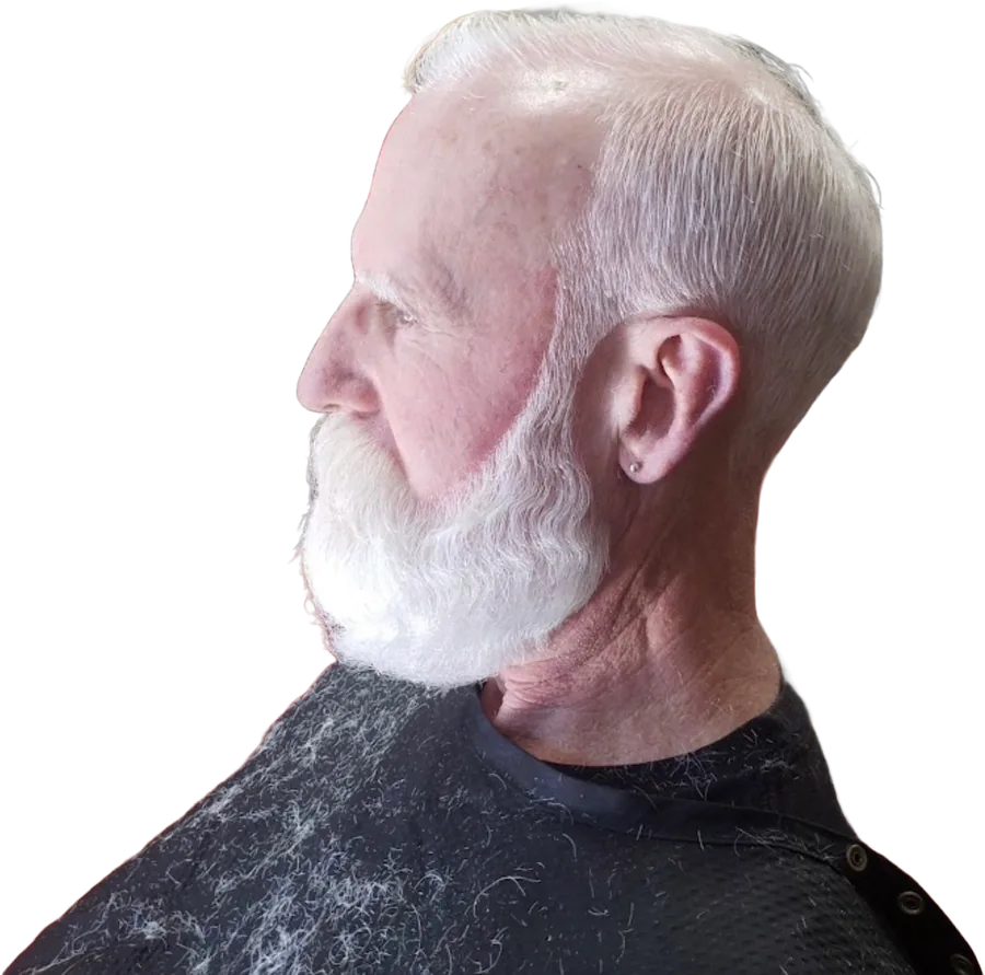 Precision cut and shaped white beard by Mr. P