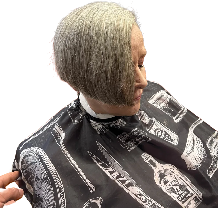 Sleek angled bob with a soft taper by Mr. P
